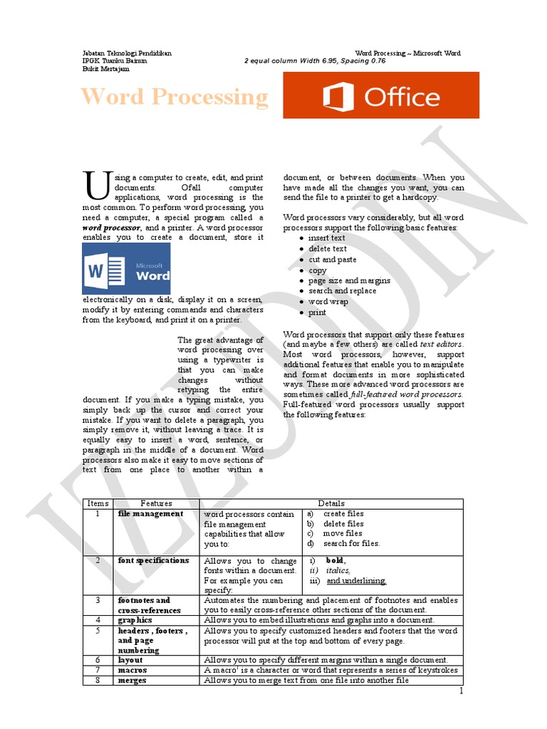 Word processing word processor and a printer a word processor pdf