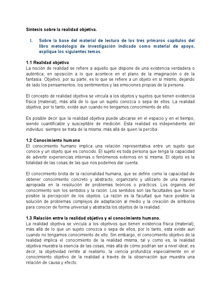 Definición y características de la realidad objetiva | PDF | Realidad ...