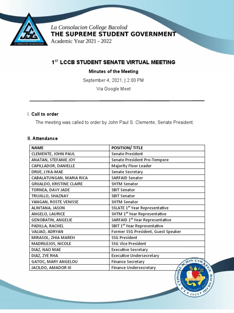 1 LCCB Student Senate Virtual Meeting: Minutes of The Meeting | PDF |  Social Institutions | Social Science