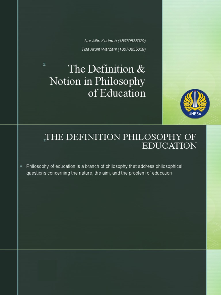 The Definition & Notion in Philosophy of Education Princip of Edu