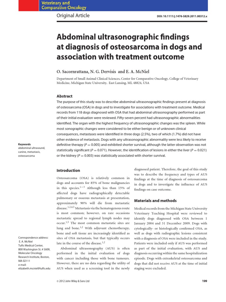Abdominal Ultrasonographic Findings at Diagnosis of Osteosarcoma in ...