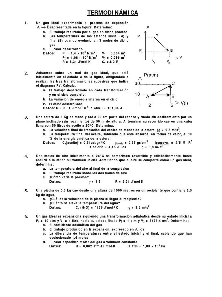 Ejercicios de Termodinámica y Gases Ideales | PDF | Gases | Calor