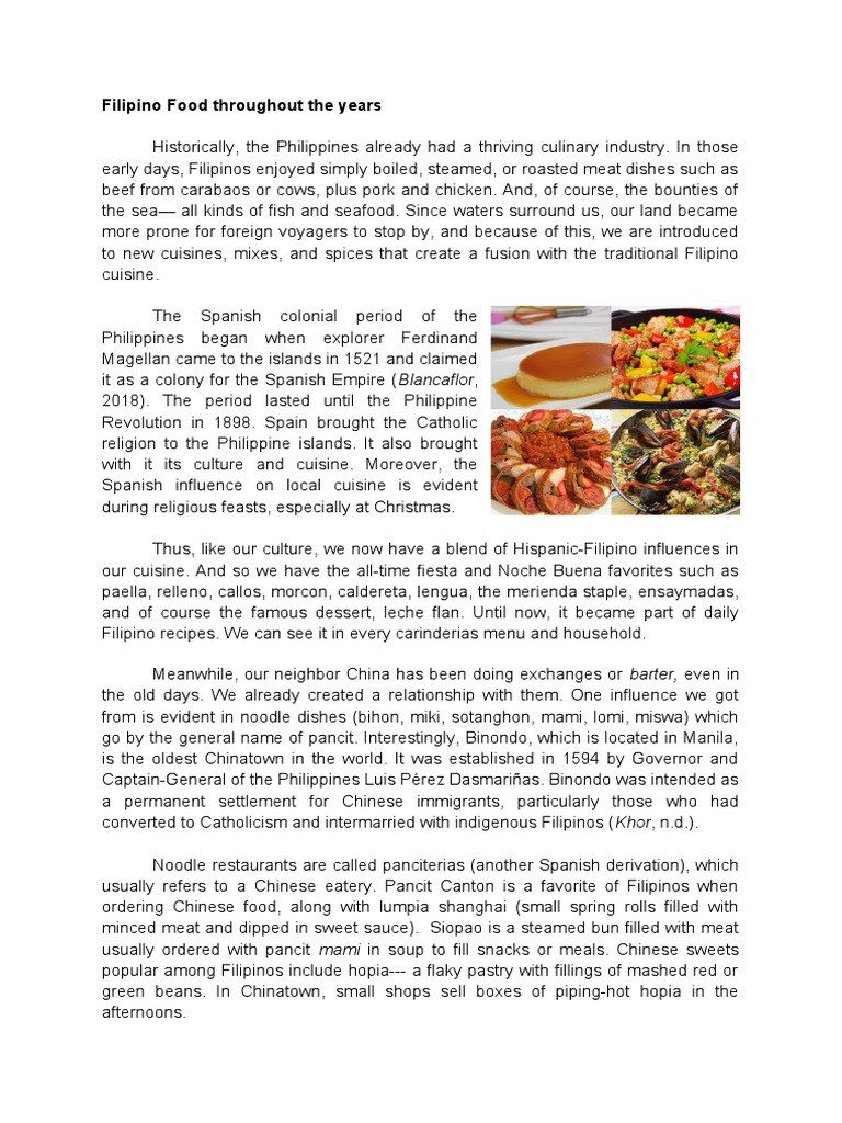 Filipino Food Throughout The Years | PDF | Philippines | Cuisine