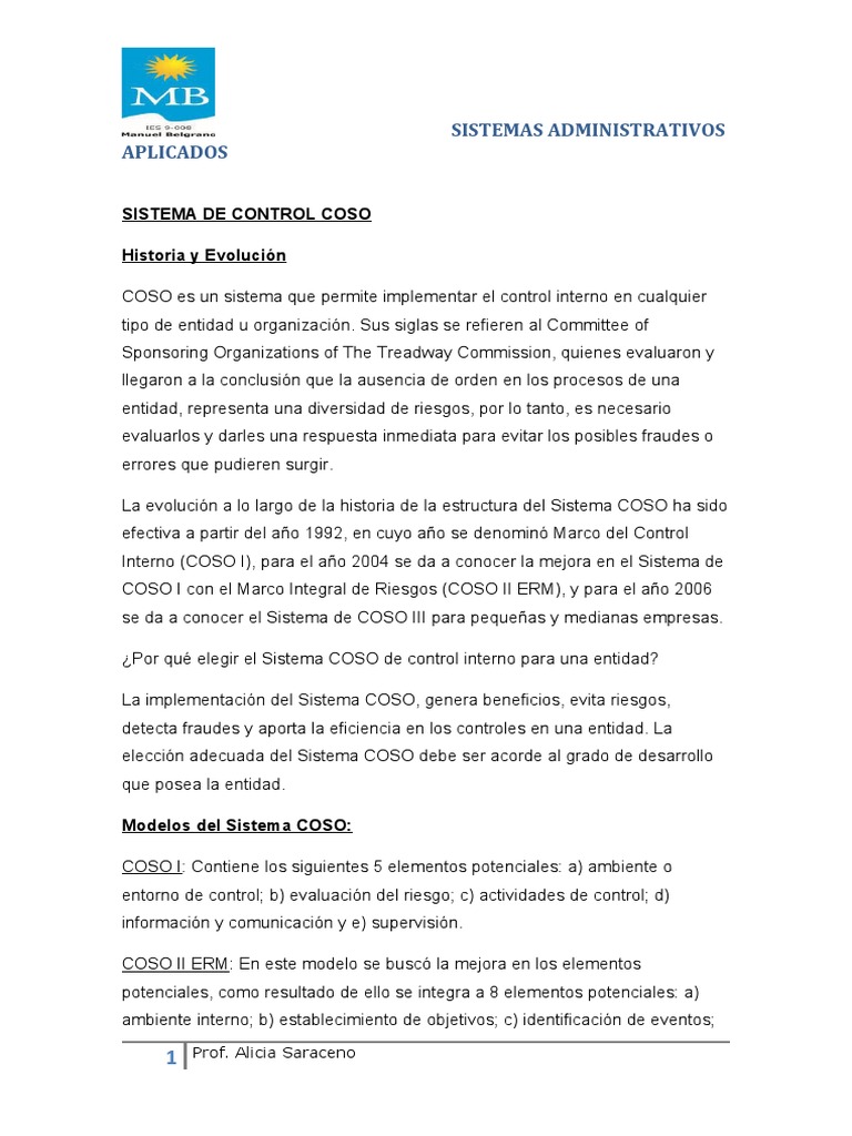 Evolución y Modelos del Sistema COSO | PDF | Ingeniería de ...