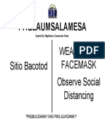 Paglaumsalamesa: Wear Your Facemask Sitio Bacotod Observe Social Distancing