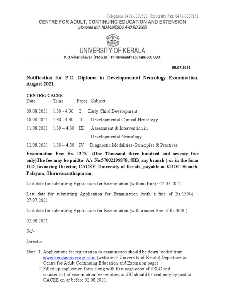 University of Kerala Centre For Adult, Continuing Education and Extension PDF