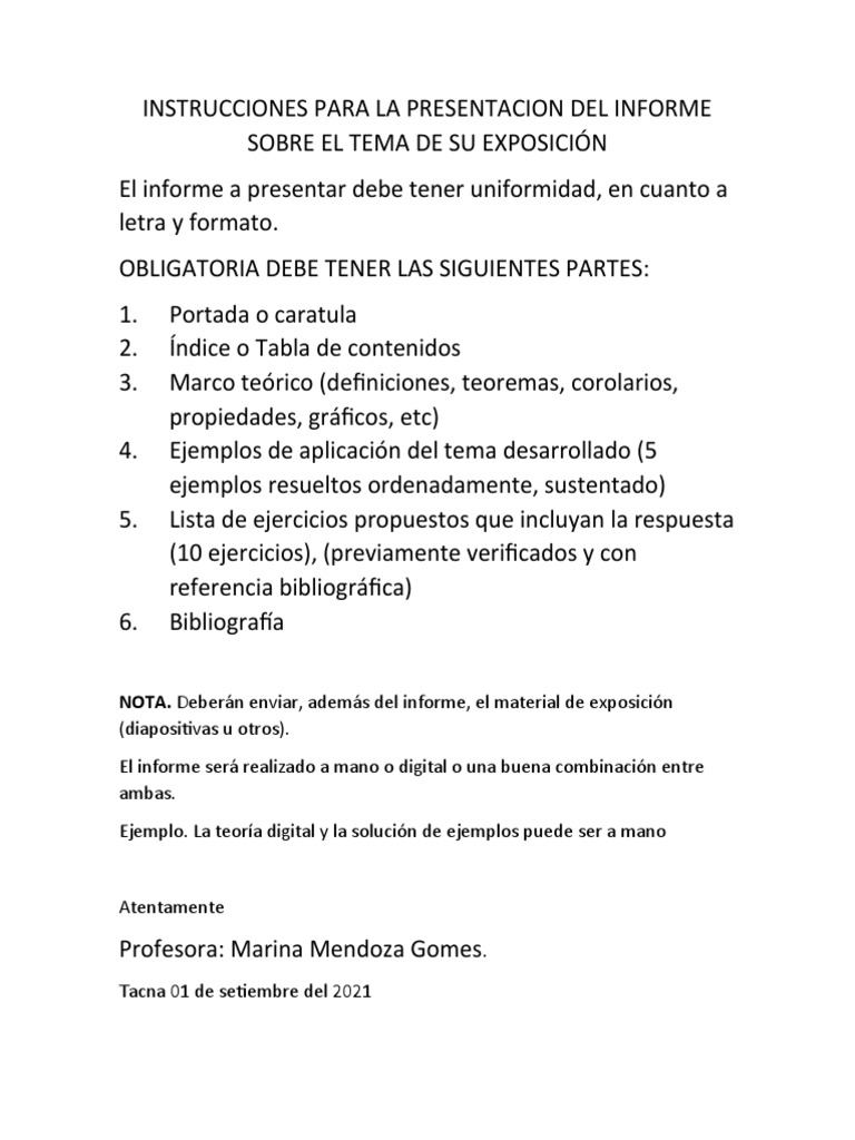 Instrucciones para Presentar un Informe | PDF