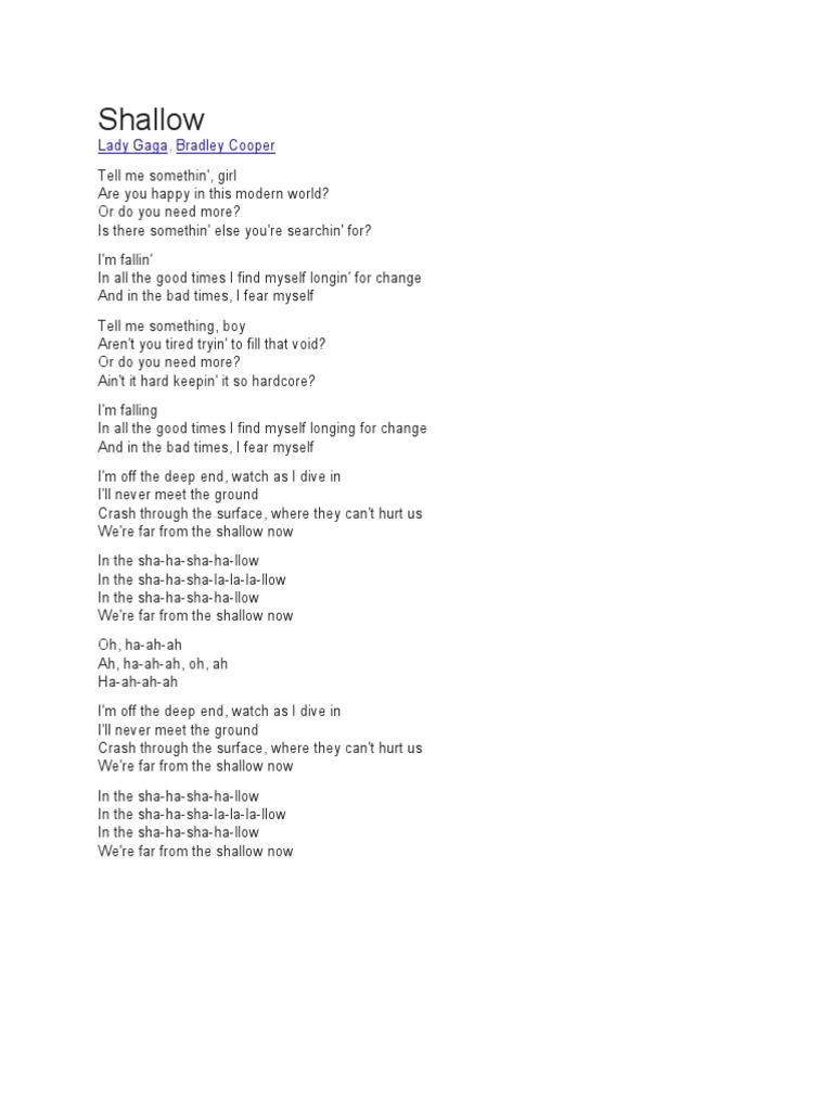 Shallow Lady Gaga Bradley Cooper PDF