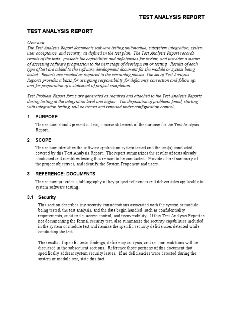Test Analysis Report Test Analysis Report 1 Purpose PDF System Software Testing