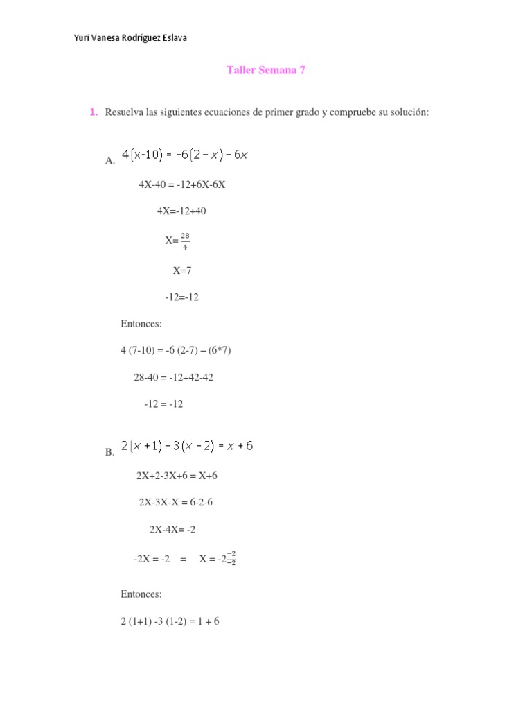 Taller Semana 7 | PDF | Matemáticas | Objetos matemáticos