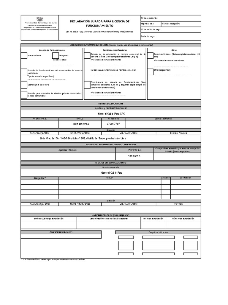 Formato de Licencia de Funcionamiento | PDF