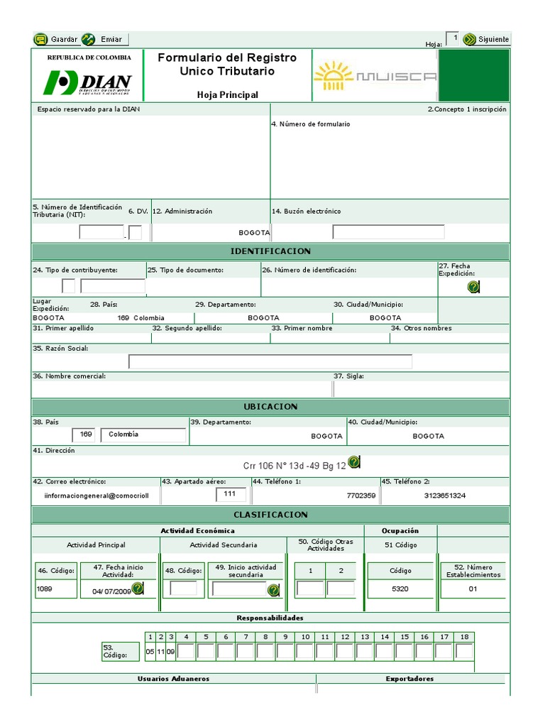 Formulario RUT Editable para Inscripción | PDF | Bogotá