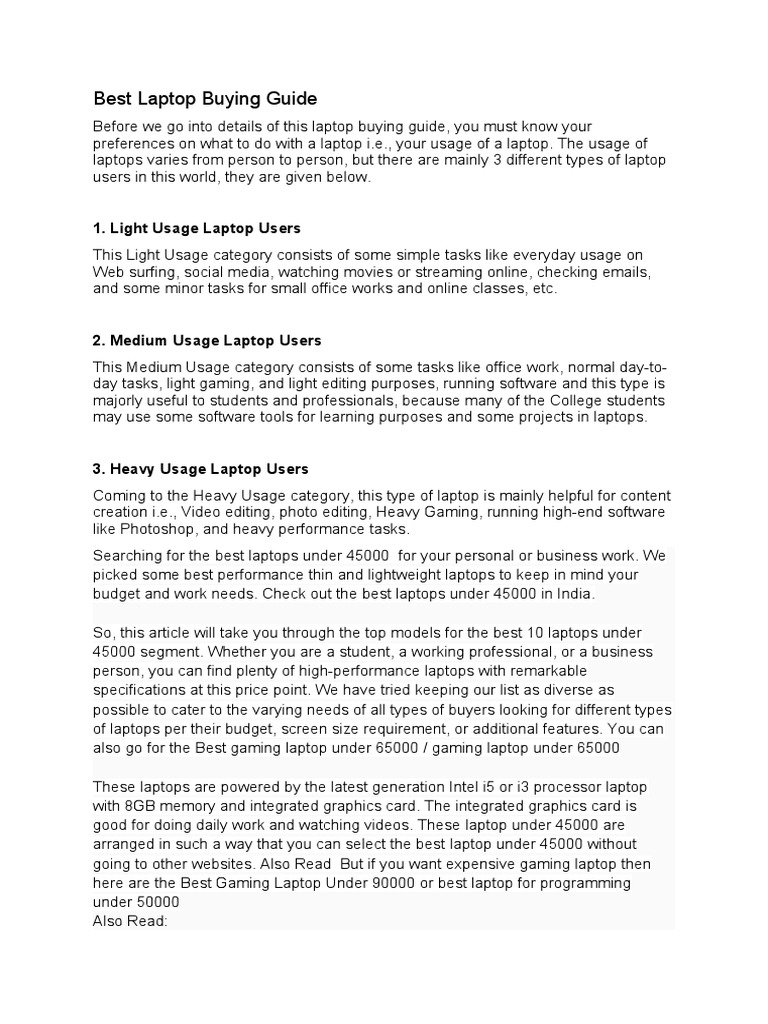 Best Laptop Buying Guide PDF Laptop Smartwatch