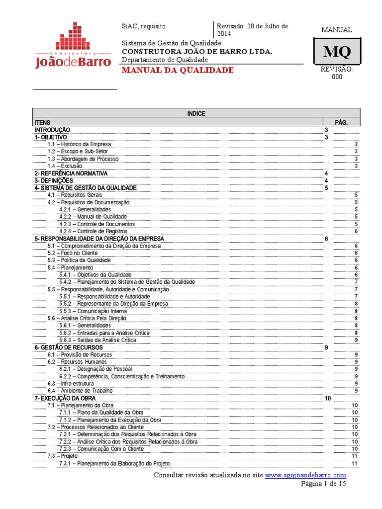 Manual de Qualidade da Construtora | PDF | Qualidade (negócios ...
