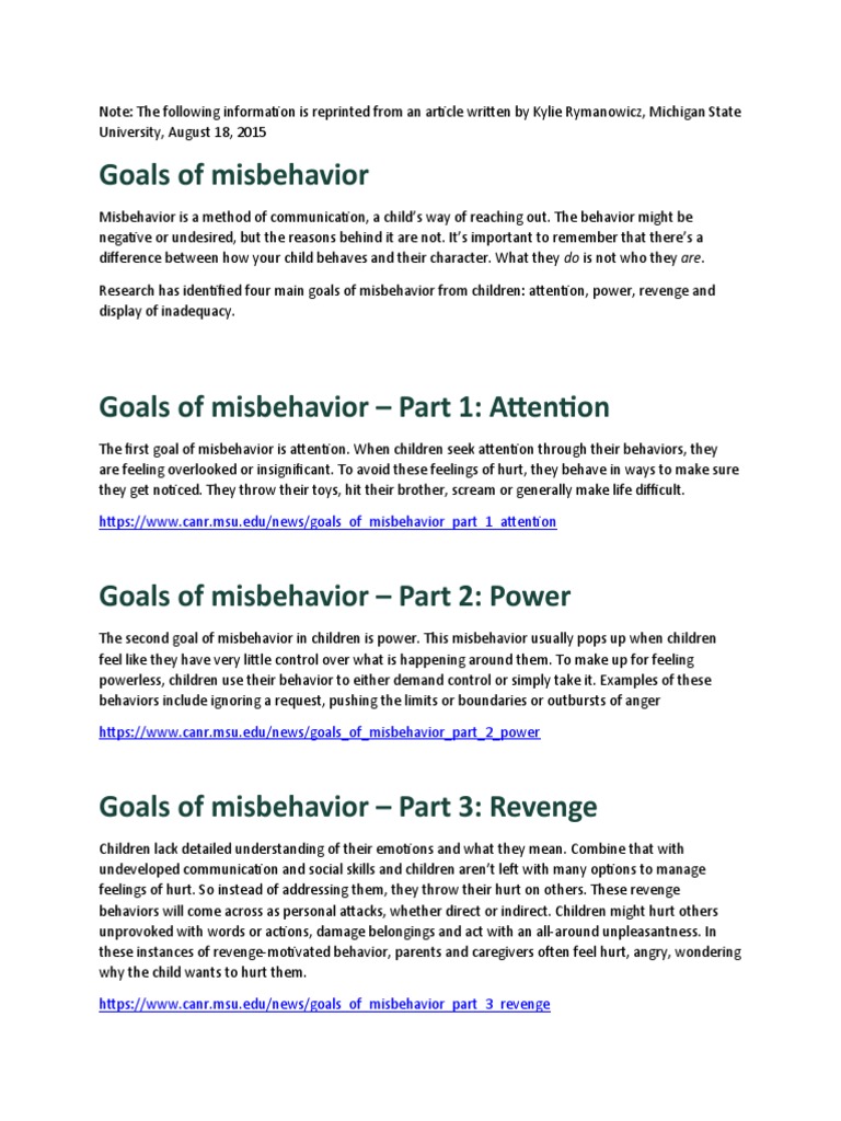 Four Goals of Misbehavior PDF Behavior Feeling