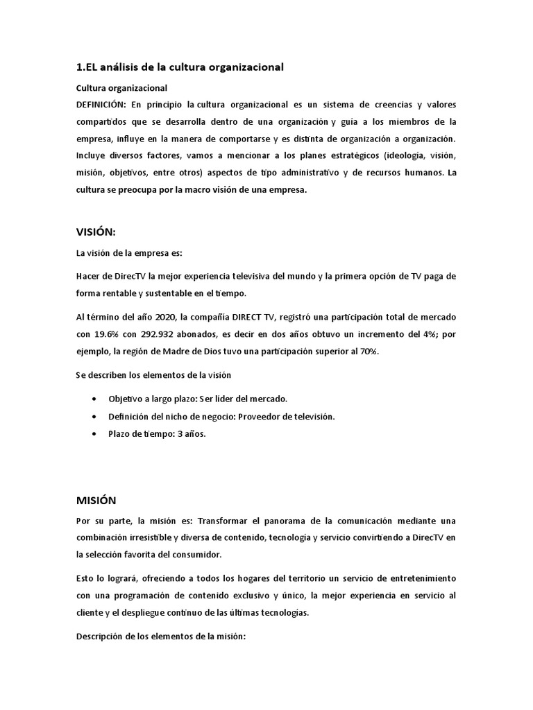 Análisis de la Cultura Organizacional de DirecTV | PDF | Cultura ...