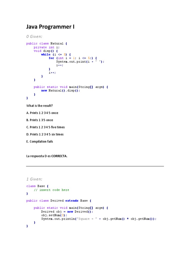 Examen Java Programmer I | PDF | Method (Computer Programming) | Class ...
