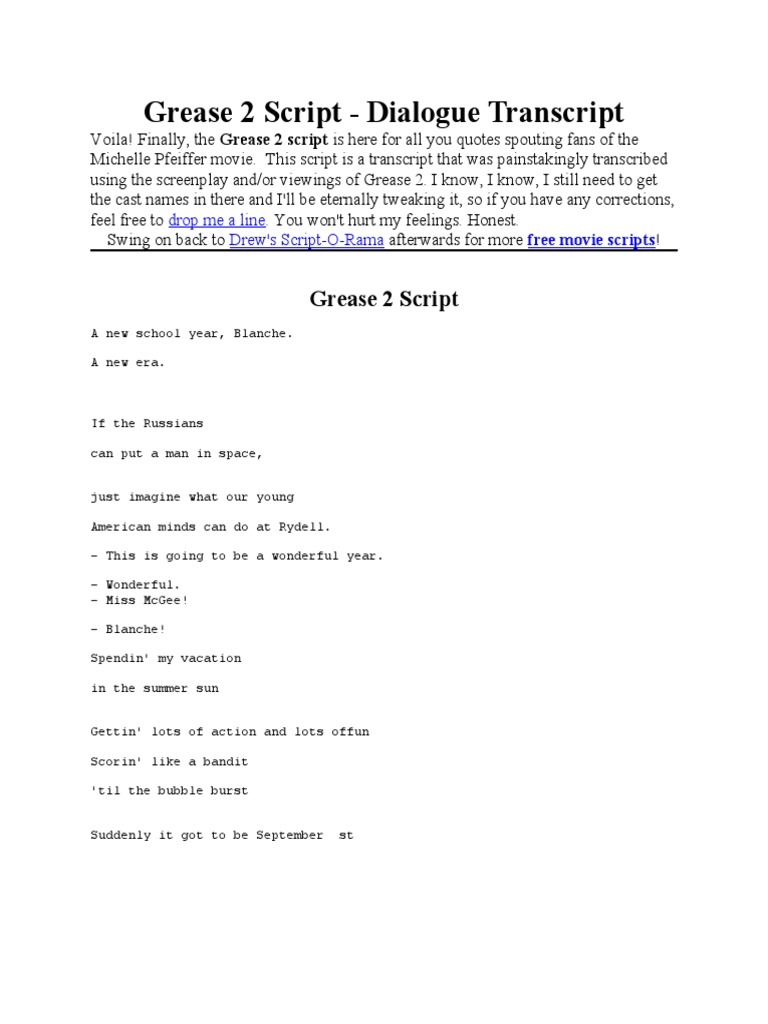 Grease 2 Script PDF
