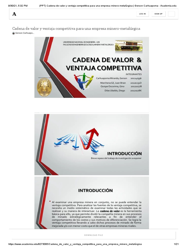 Cadena de Valor en Minería y Competitividad | PDF | Cadena de valor ...