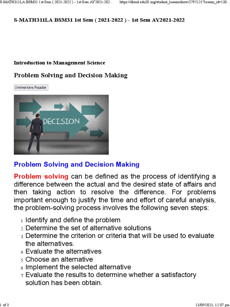 Problem Solving in Management Science | PDF | Decision Making | Analysis