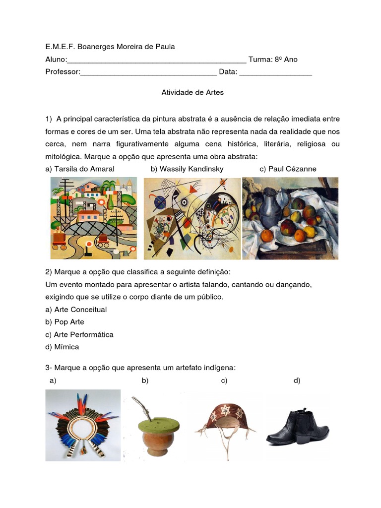 Atividades de Artes para 8º Ano | PDF | Arte