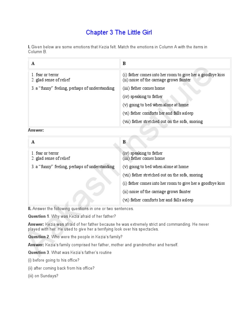 Class 9 English Chapter 3 The Little Girl Summary In Short