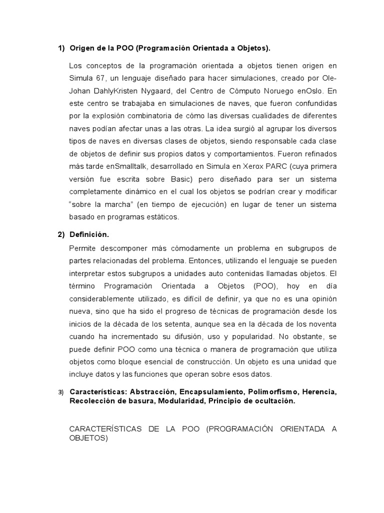 Origen de La POO (Programacion Orientada A Objetos) | PDF ...