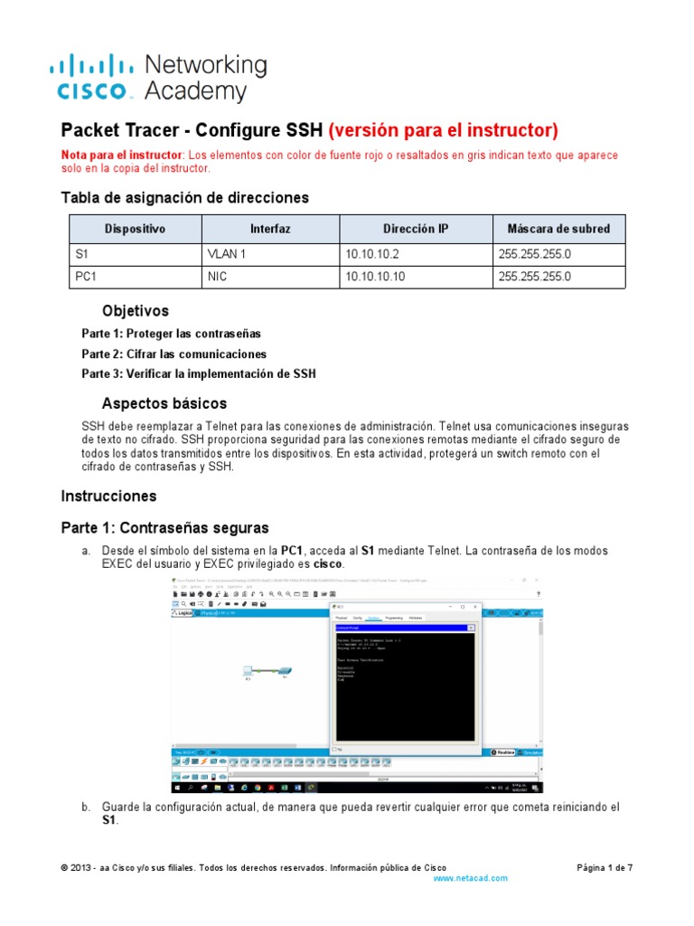 Configuración de SSH en Packet Tracer | PDF | Contraseña | Seguridad