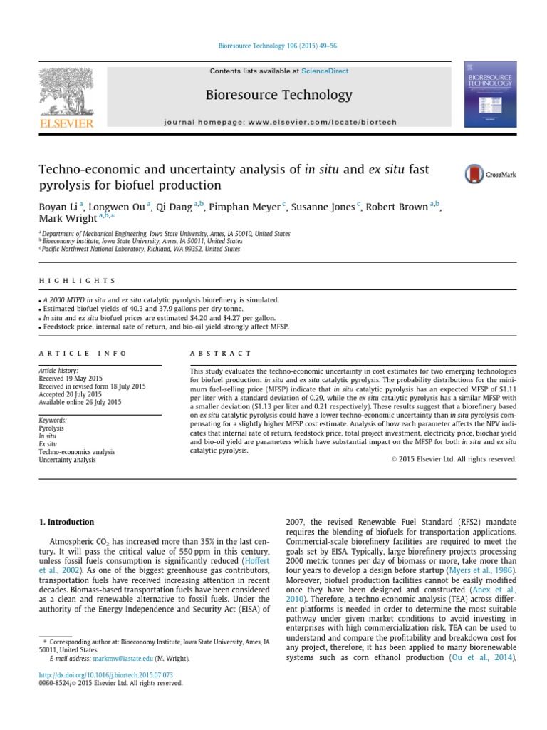 Techno-Economic Analysis of Pyrolysis | PDF | Science & Mathematics