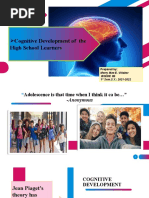 Cognitive Development of The: High School Learners