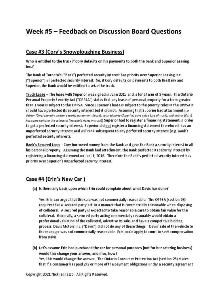 Week 5 Feedback On Discussion Board Questions Case 3 (Cory's Snowploughing Business) PDF