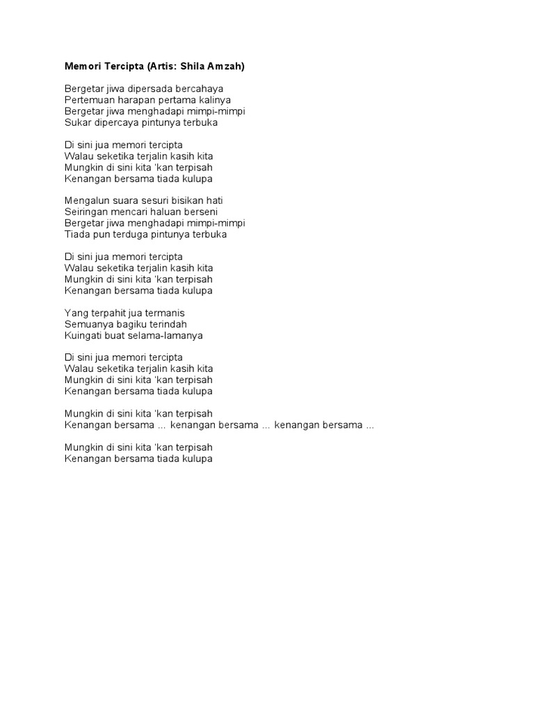 Lirik Memori Tercipta | PDF