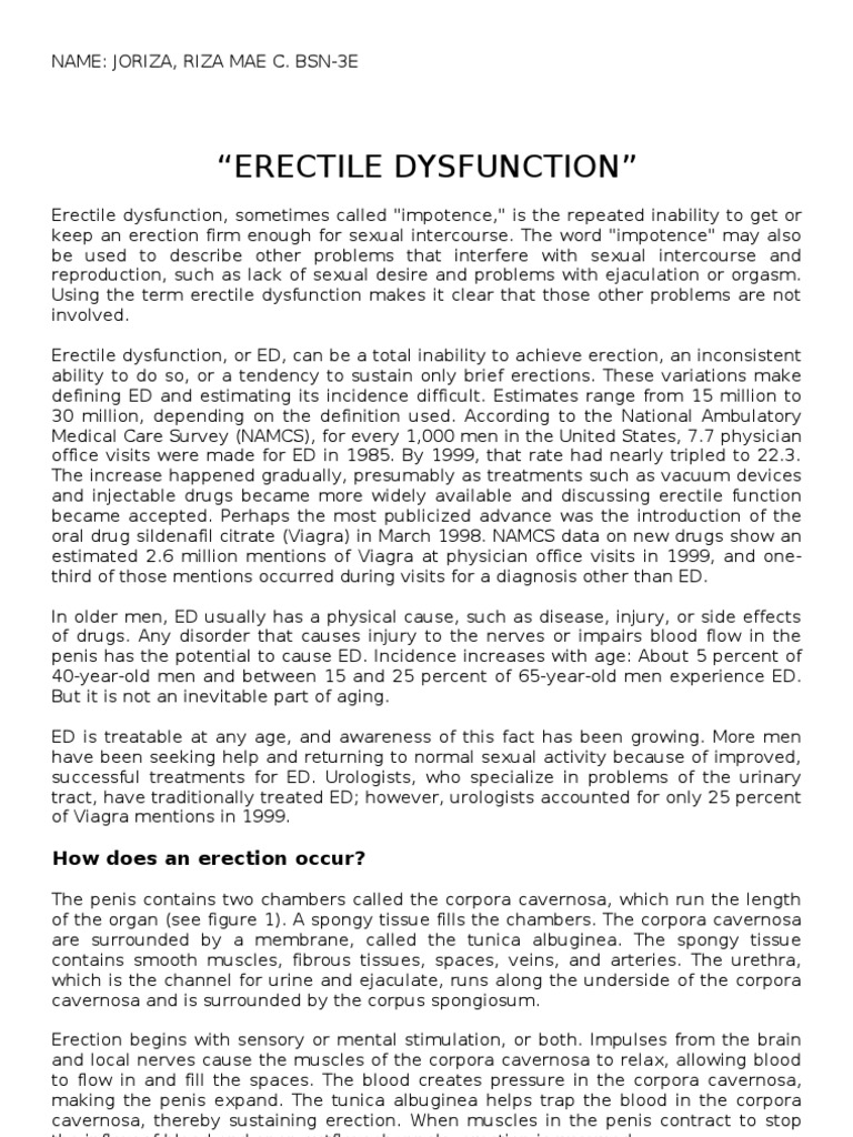 "Erectile Dysfunction": How Does An Erection Occur? | PDF