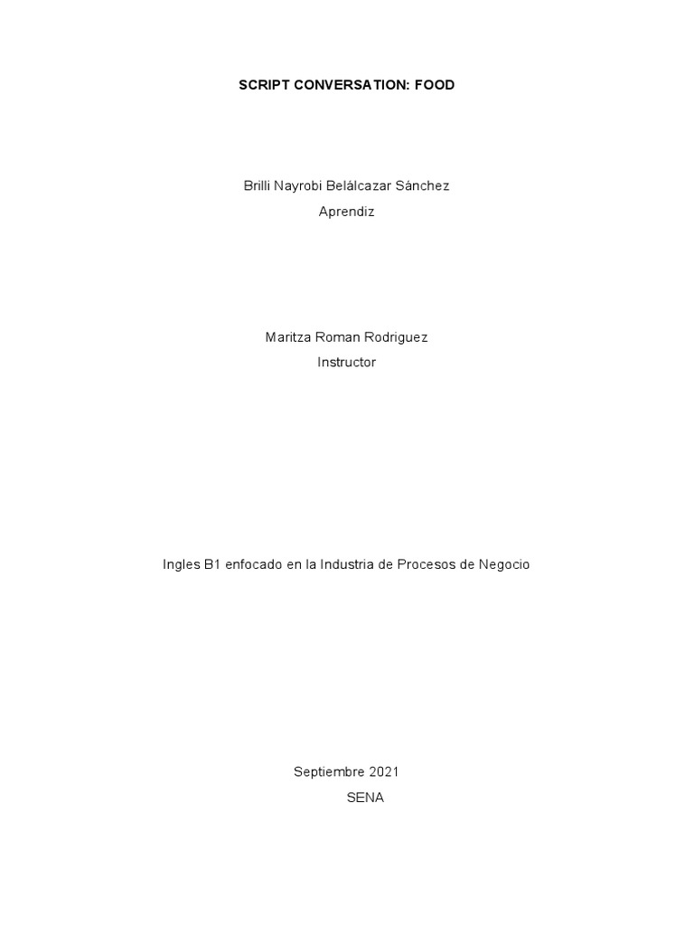 Food Conversation Script for ESL Learners | PDF