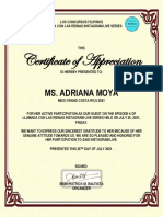Certificate of Appreciation To Ms. Adriana Moya