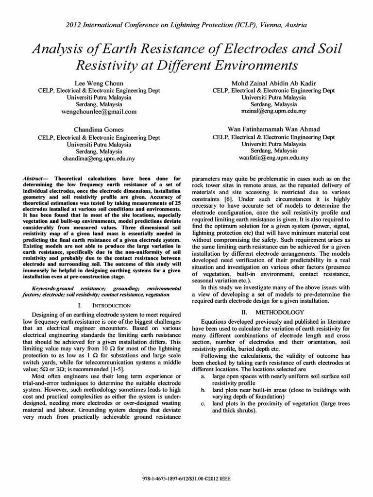 Analysis of Earth Resistance of Electrodes and Soil | PDF | Electrical ...