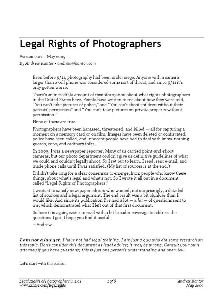 Legal Rights of Photographers: Version 2.01 - May 2009 | PDF