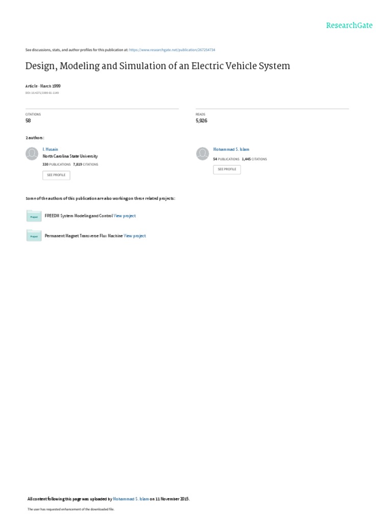 Design, Modeling and Simulation of An Electric Vehicle System | PDF ...
