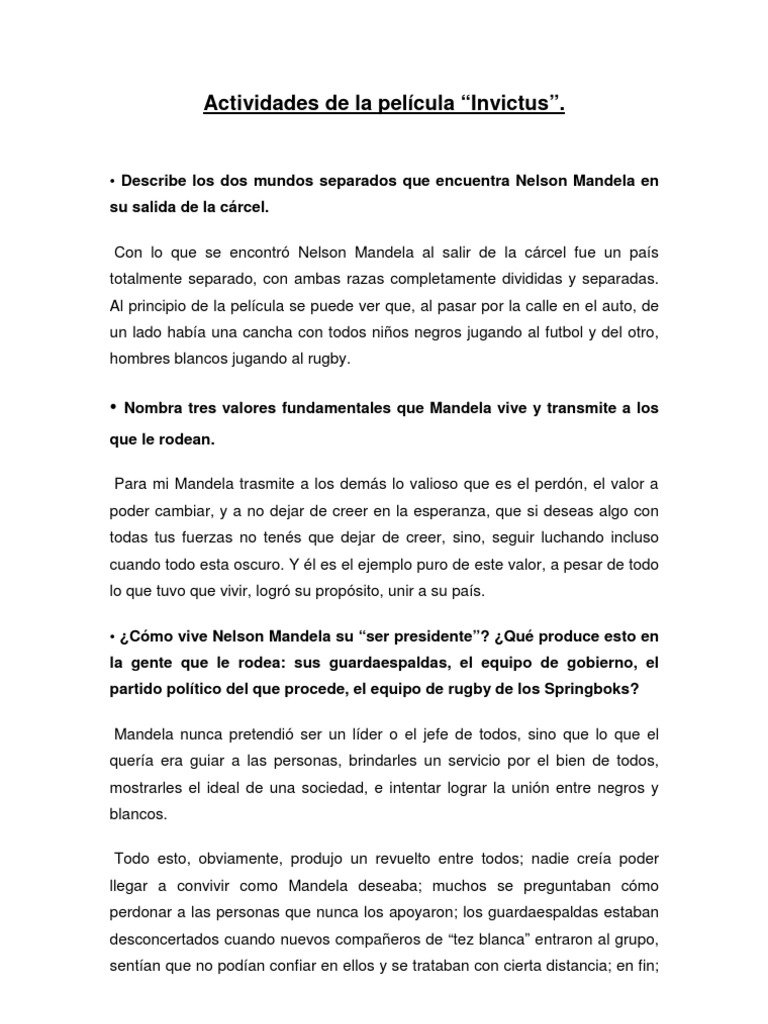 Actividades de la película “Invictus”