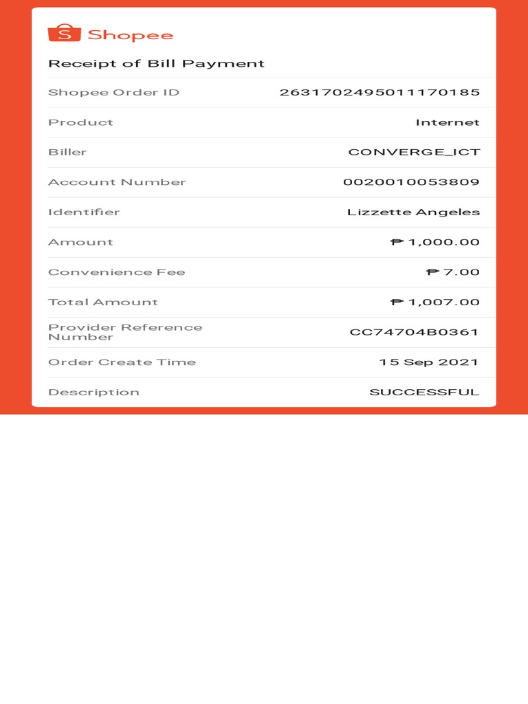 Receipt of Bill Payment: Shopee Order ID | PDF | Finance & Money Management