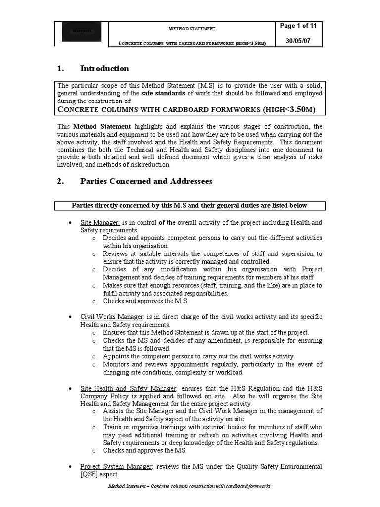 MS Concrete Columns With Cardboard Formworks WF Rev A Unduh gratis PDF Occupational Safety