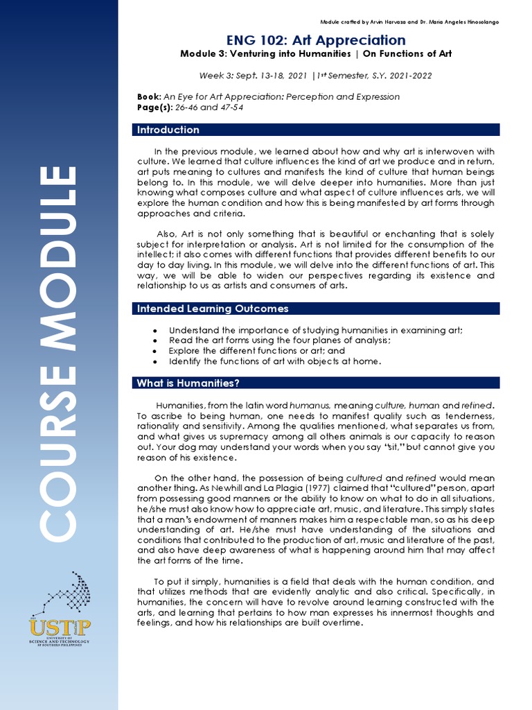 Art App Module 3 Venturing Into Humanities And Functions Of Arts