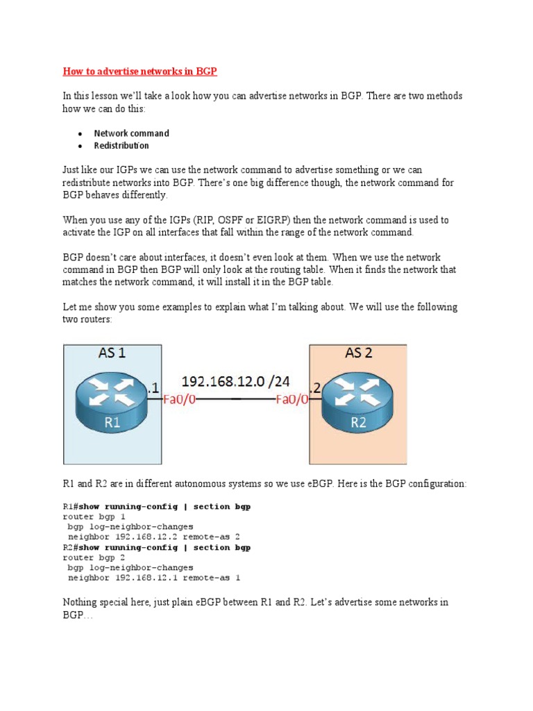6 - How To Advertise Networks in BGP | PDF | Routing | Router (Computing)