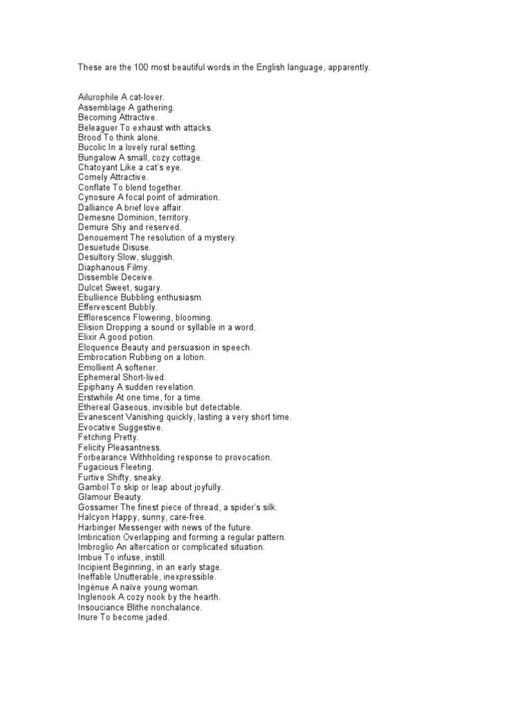 100 Most Beautiful Words | PDF | Nature