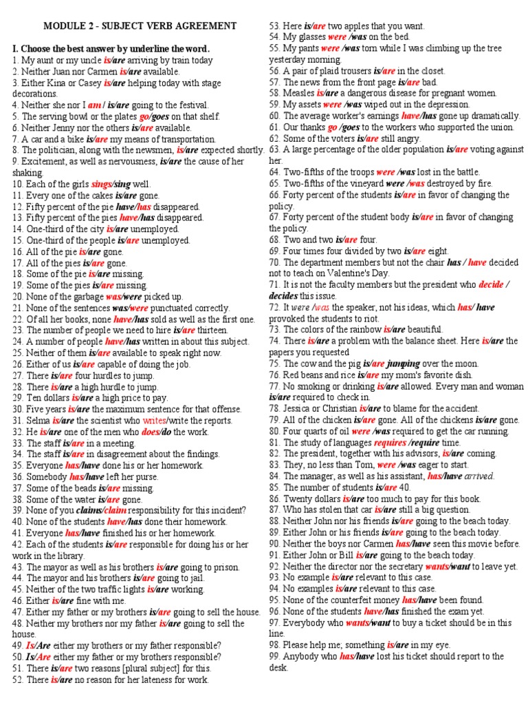 Module 2 - Subject and Verb Agreement | PDF
