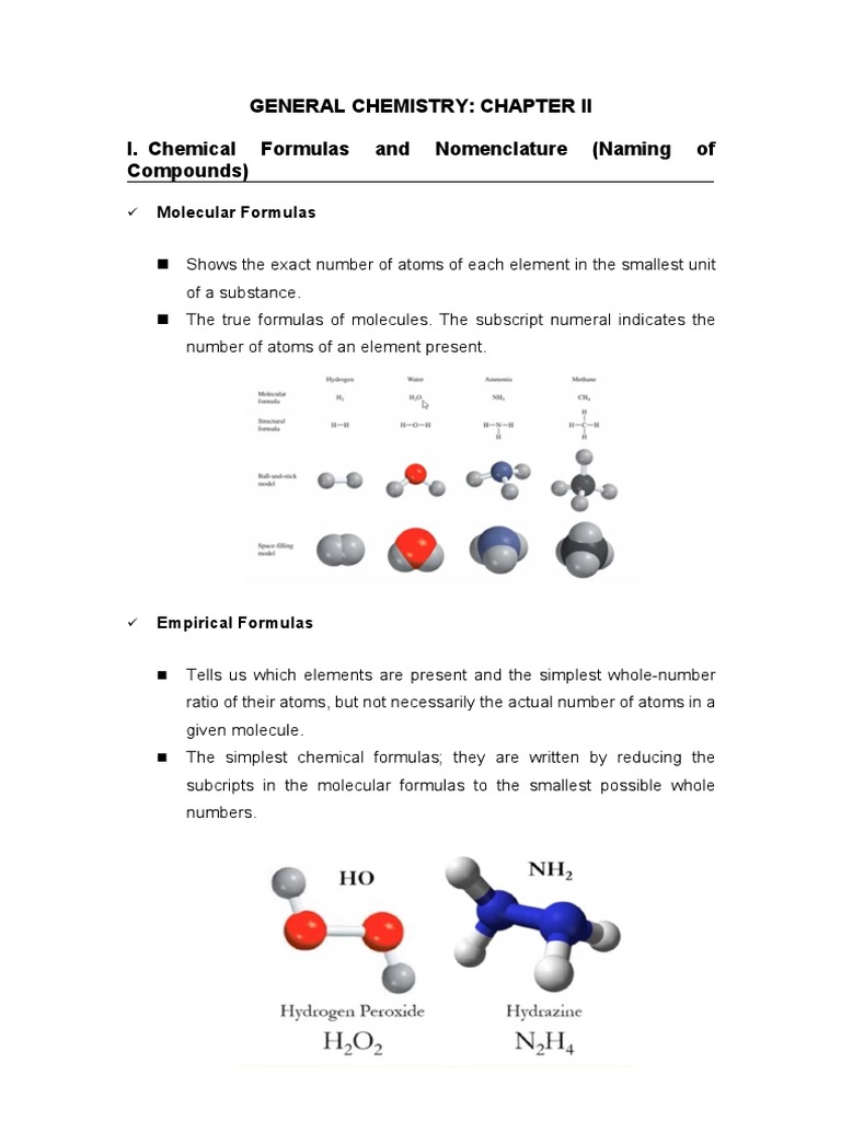 General Chemistry Chapter Ii I. Chemical Formulas and Nomenclature