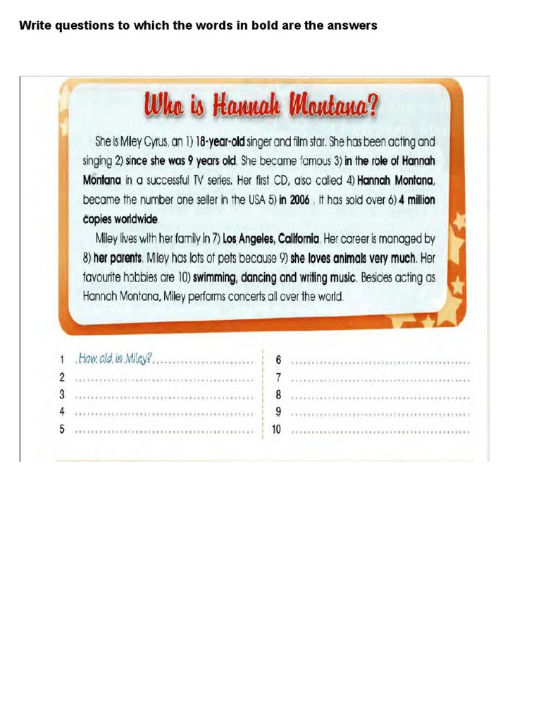 Write Questions To Which The Words in Bold Are The Answers | PDF