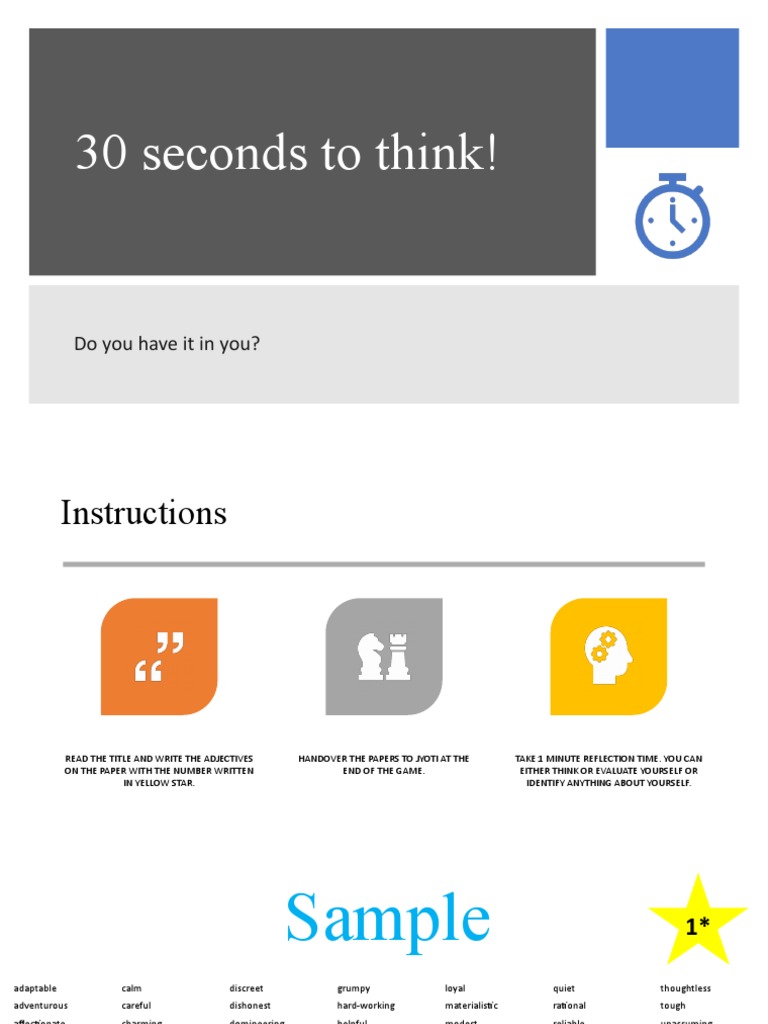 Self-Reflection Through Adjectives Game | PDF