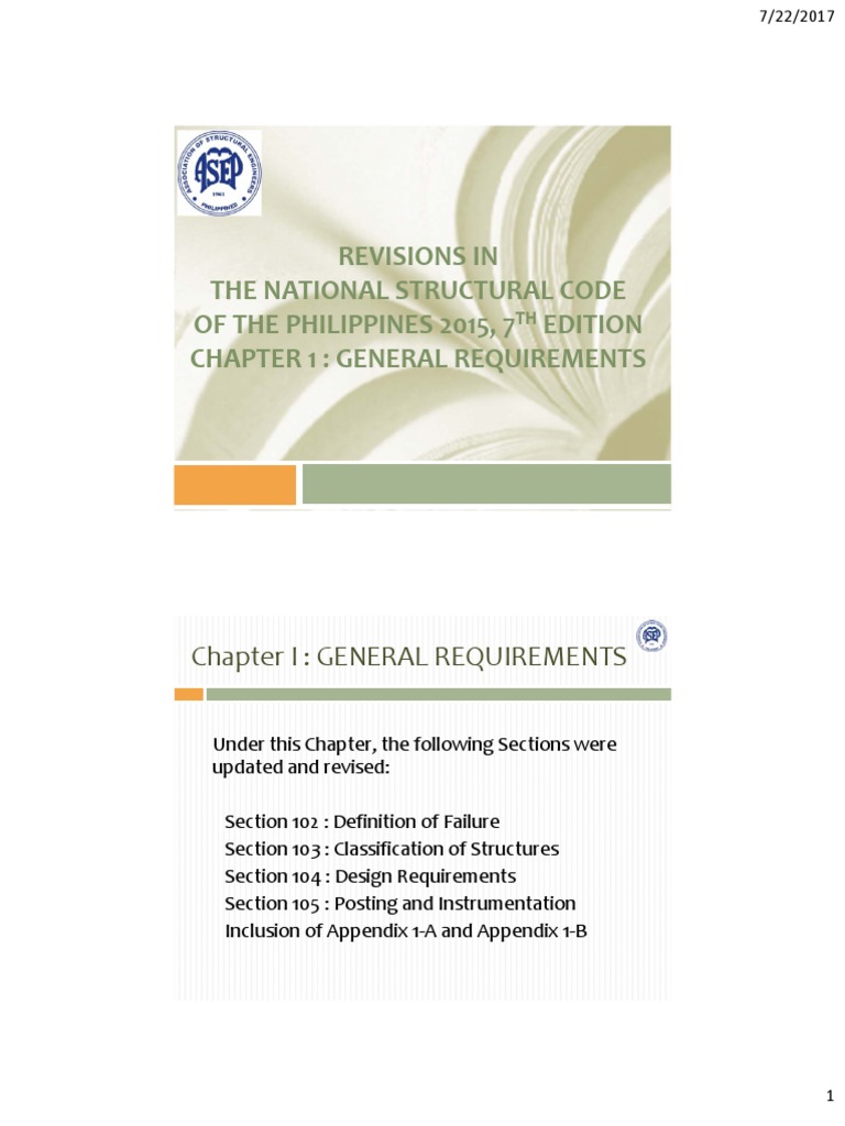 Revisions in The National Structural Code of The Philippines 2015, 7 Edition Chapter 1 General
