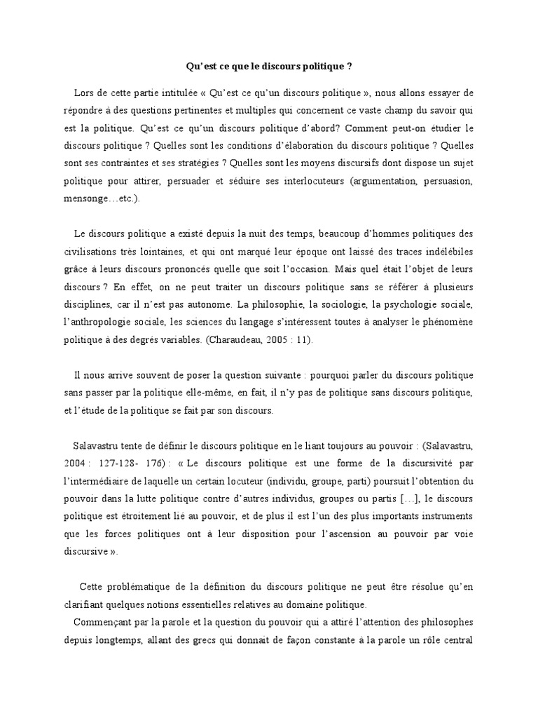 Définition du discours politique | PDF | Discours (linguistique)